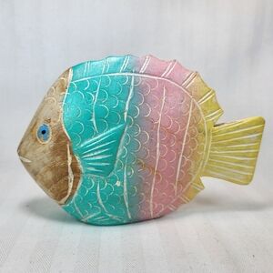 Hand Carved Wooden Painted FISH FIGURINE Tropical Home Decor 3.5"x5.5"